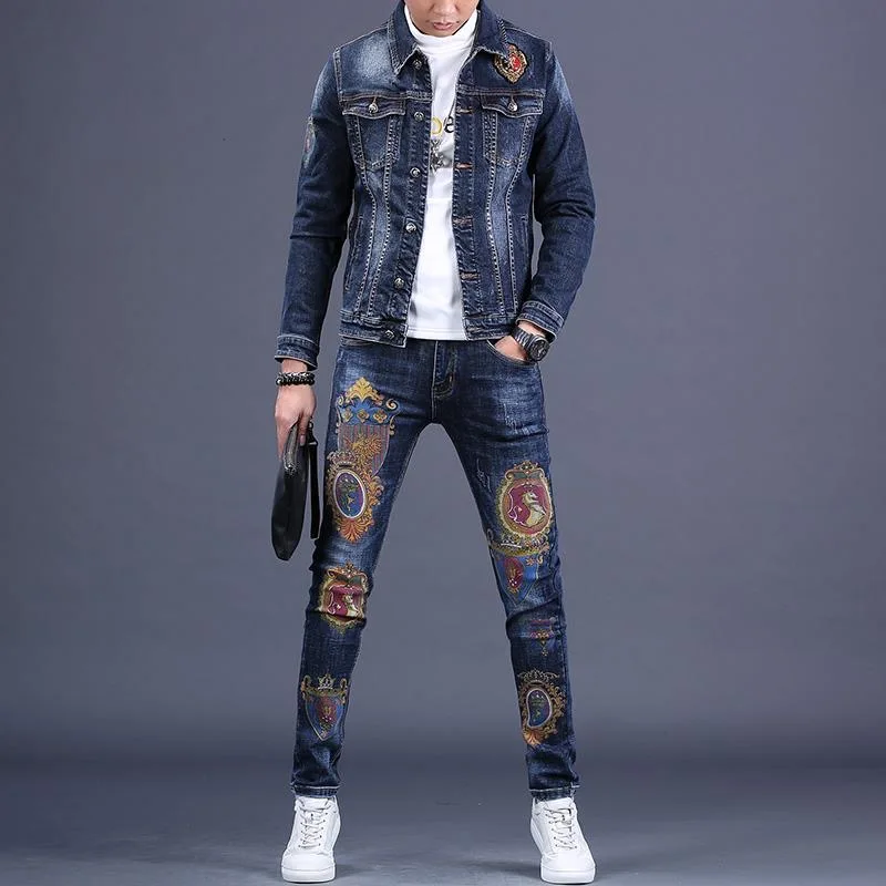 2023 Spring and Autumn New Men's Denim Suit Men's Fashion Brand Slim Fashion Pants Casual Jacket Men's Jacket