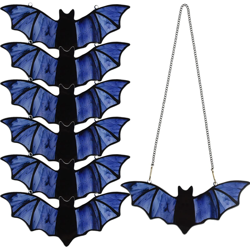 

Halloween Stained Acrylic Bat Glass Window Hanging Pendants Wall Art Festival Colorful Home Black Bat Party Haunted House Prop