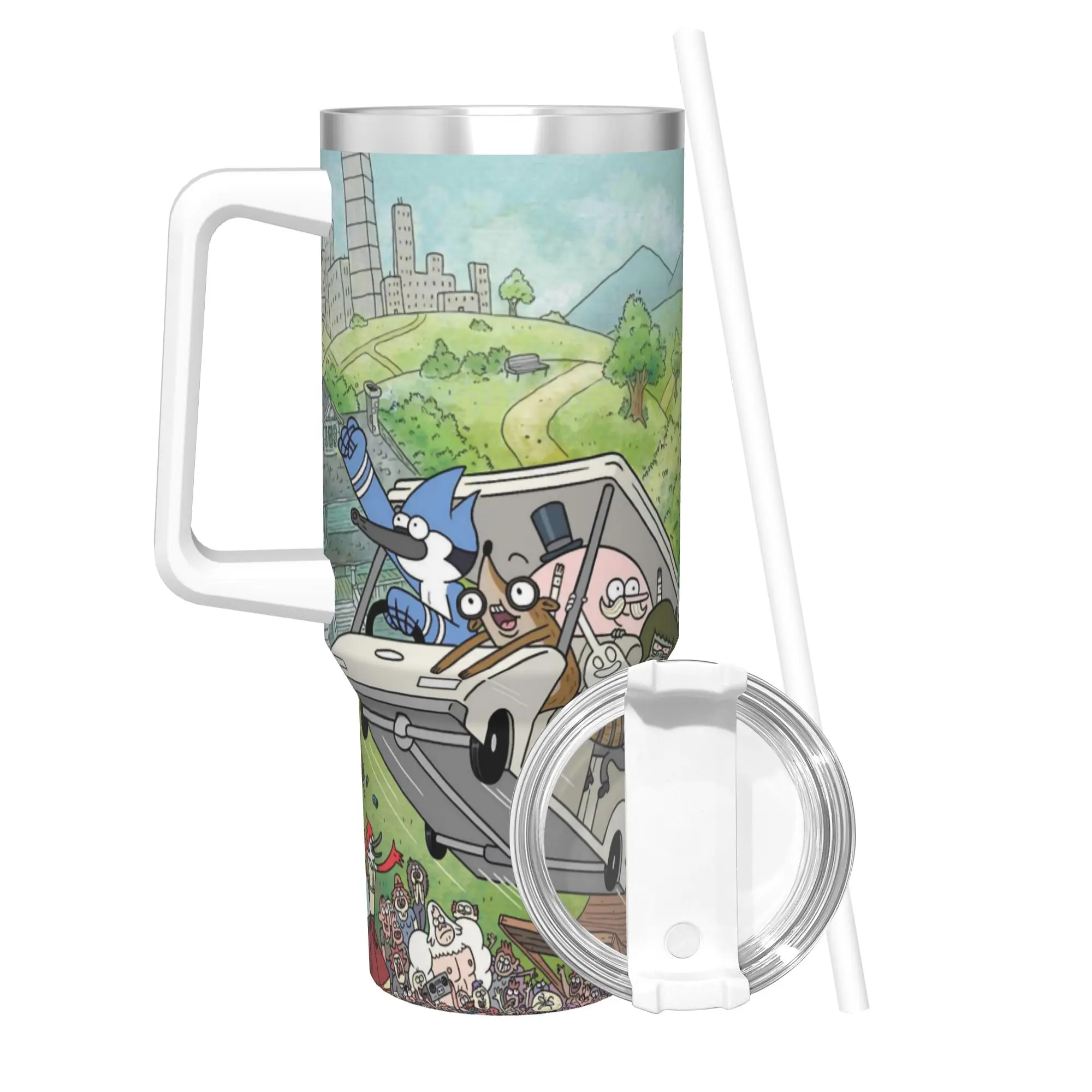 Regulars Show Cartoon Character 40oz Tumbler Stainless Steel Double Wall Vacuum Insulated  Travel Mug With Straw