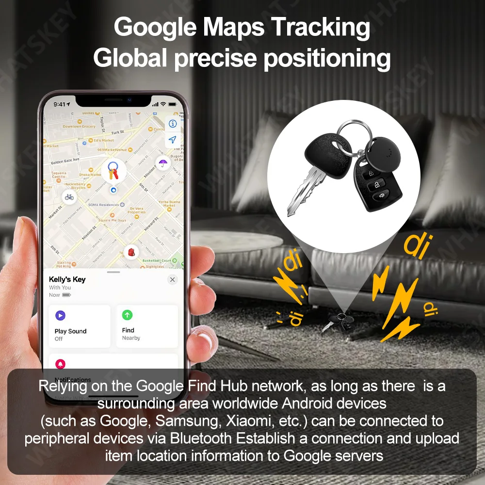 スマートタグ：Google Find Hub Bluetoothトラッカー、鍵/荷物/バックパックに最適、Android専用、iOSやHuaweiには非対応