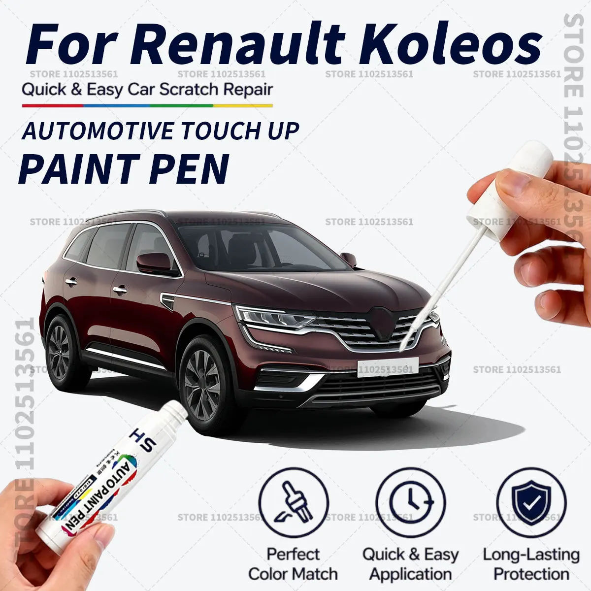 Quick Dry Car Touch Up Paint Pen Auto Scratch Repair Brush for Paint Chips Scratches and Scuffs For Renault Koleos Black White