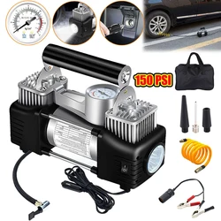 12V Car Truck Air Compressor Heavy Duty Dual Cylinder Tire Inflator 150PSI Electric Car Tyre Inflator Automotive Inflation Pump