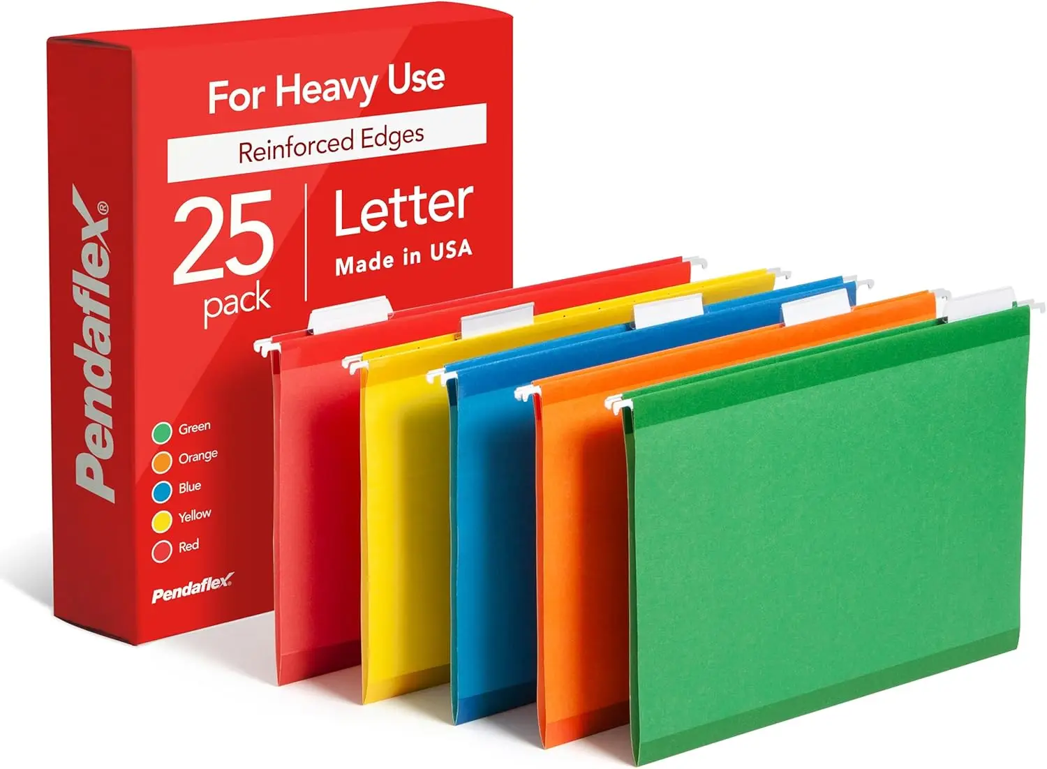 

25 Pack Letter Size Hanging File Folders, Assorted Colors, Reinforced with Tabs and Inserts for Durability