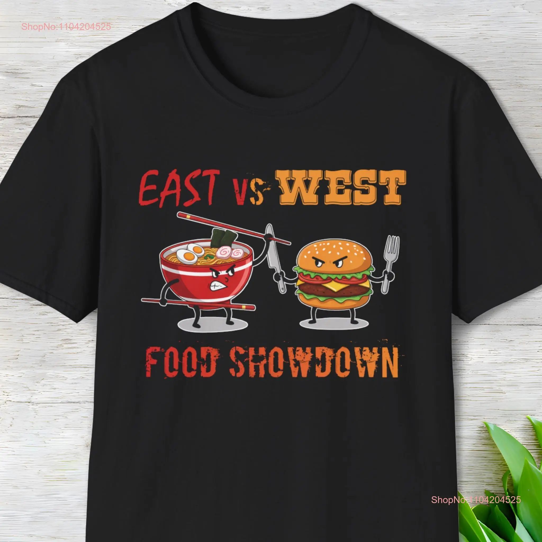 Camiseta de Showdown de comida Lover East vs West Foodie, camiseta divertida de concurso, batalla culinaria, Ramen Burger, mangas largas o cortas