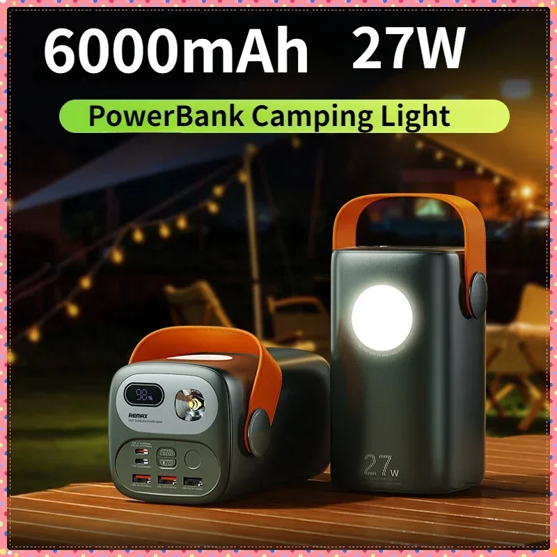 

60000mAh Outdoor Power Bank Super Fast Charging for MacBook Laptop Tablet Phone 27W High Capacity PowerBank Camping Light