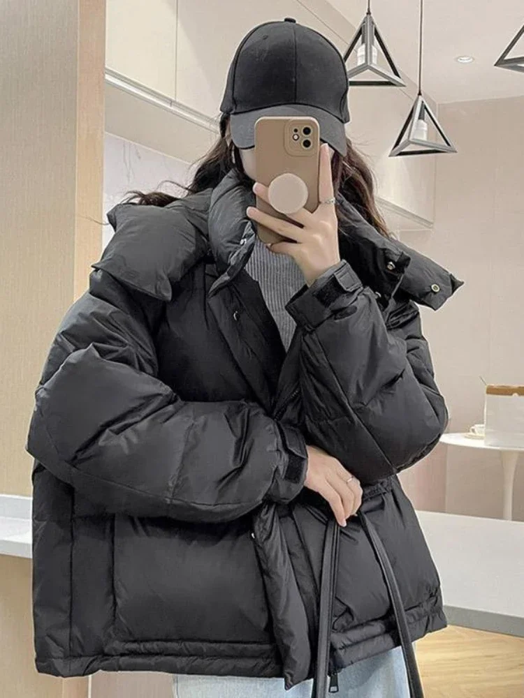 Short Puffer Jacket Women Winter Thick Solid Korean Oversized Cotton Padded Coat Female Hooded Casual Parkas Mujer Outwear