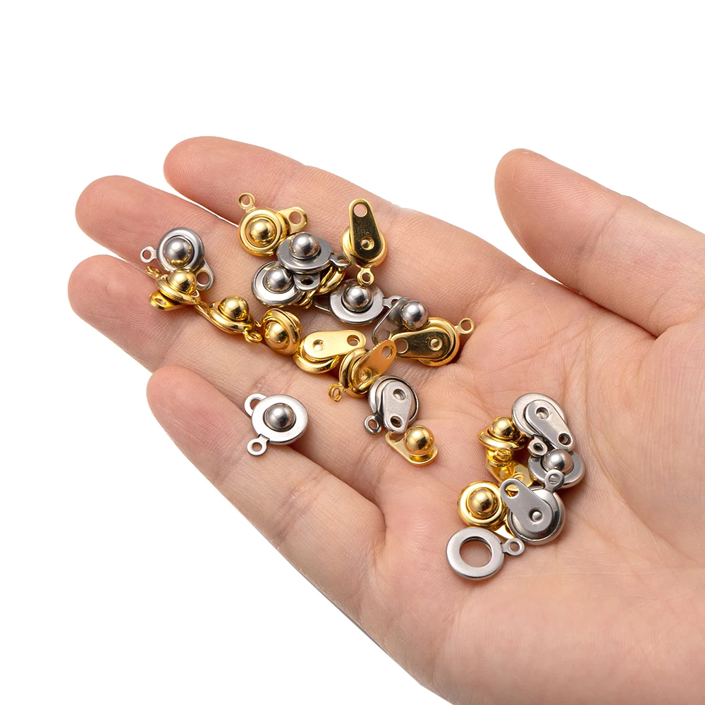 10 Sets Gold Stainless Steel Snap Button Clasps Ball Socket Fastener Connector for DIY Necklace Bracelet Jewelry Craft Making