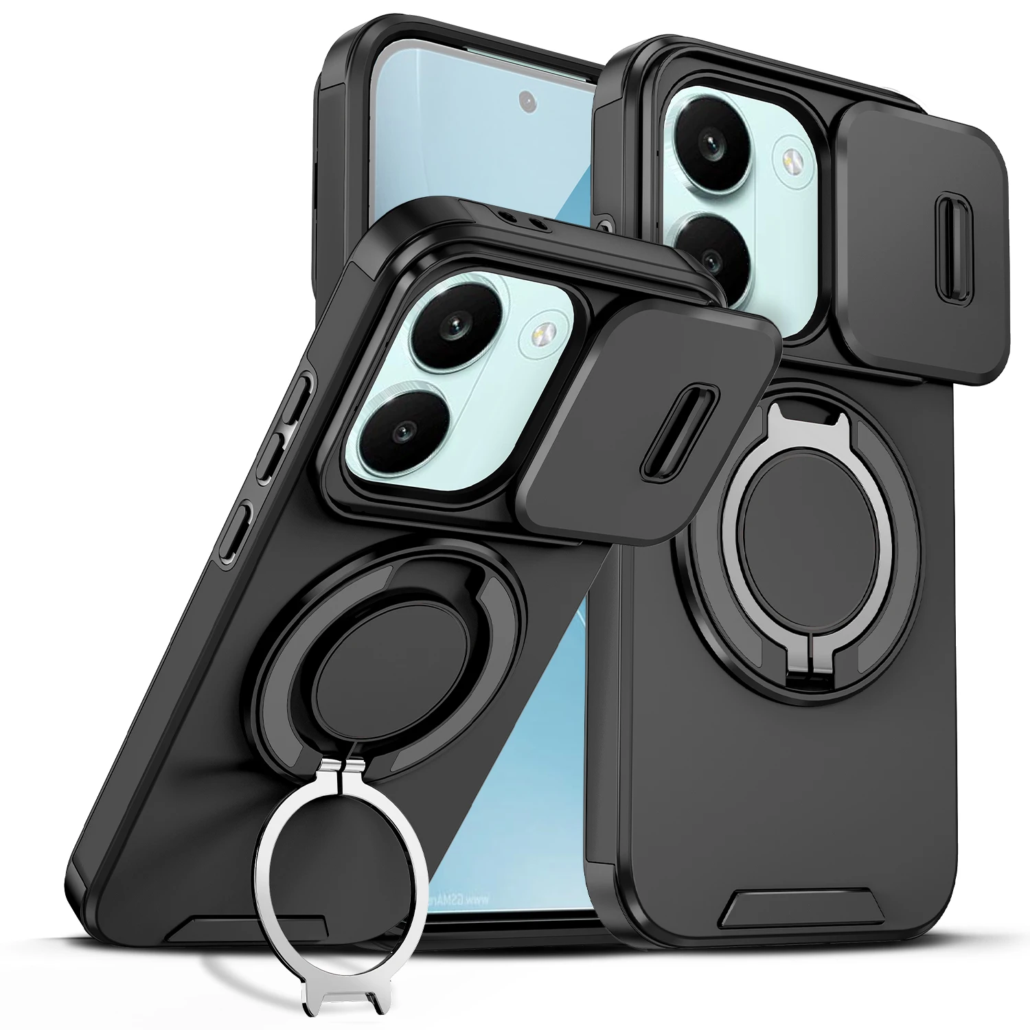 Capa de Telefone com Proteção Deslizante para Lente de Câmera para Xiaomi Poco X8 Pro 5G 360 ° Capa Traseira Antichoque com Suporte Giratório e Apoio para Celular