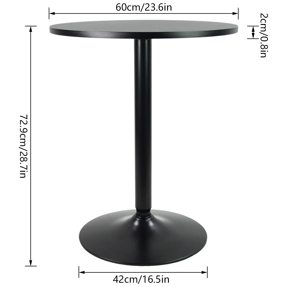 Kktoner Ronde Bartafel 23.6-Inch Top Voor Cocktailbar Pub Eetbistro (28.7 Uur, Zwart)