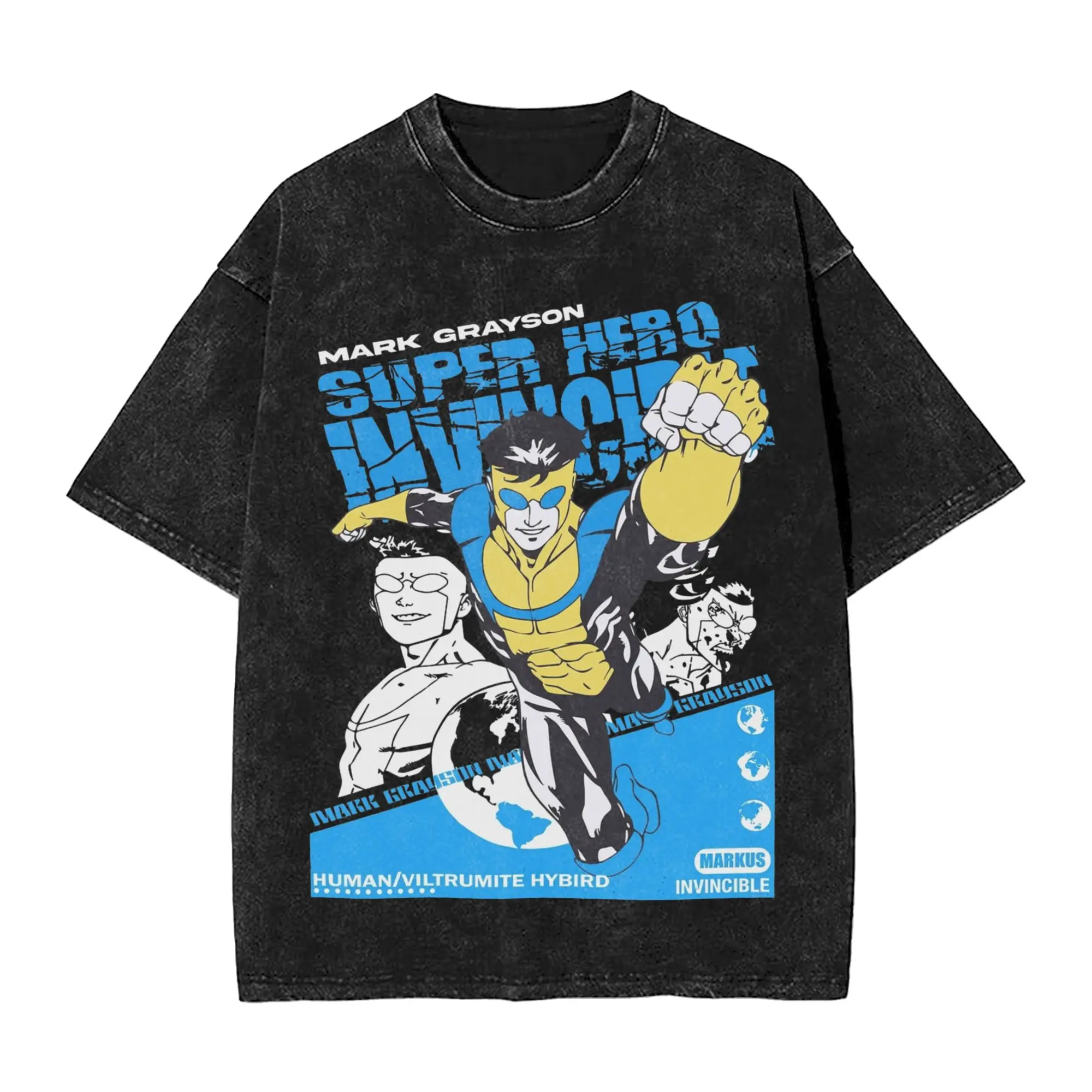 Invincible Mark Grayson T Shirts Washed Short Sleeve Oversize T-Shirts for Men Women Tops Streetwear Graphic Printed Tops Tees