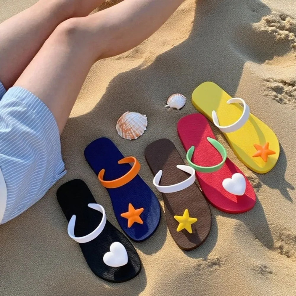 

Сладкие праздничные шлепанцы со звездами и сердечками, водонепроницаемые нескользящие приморские сандалии, обувь на плоской подошве, пляжные тапочки для отдыха на открытом воздухе