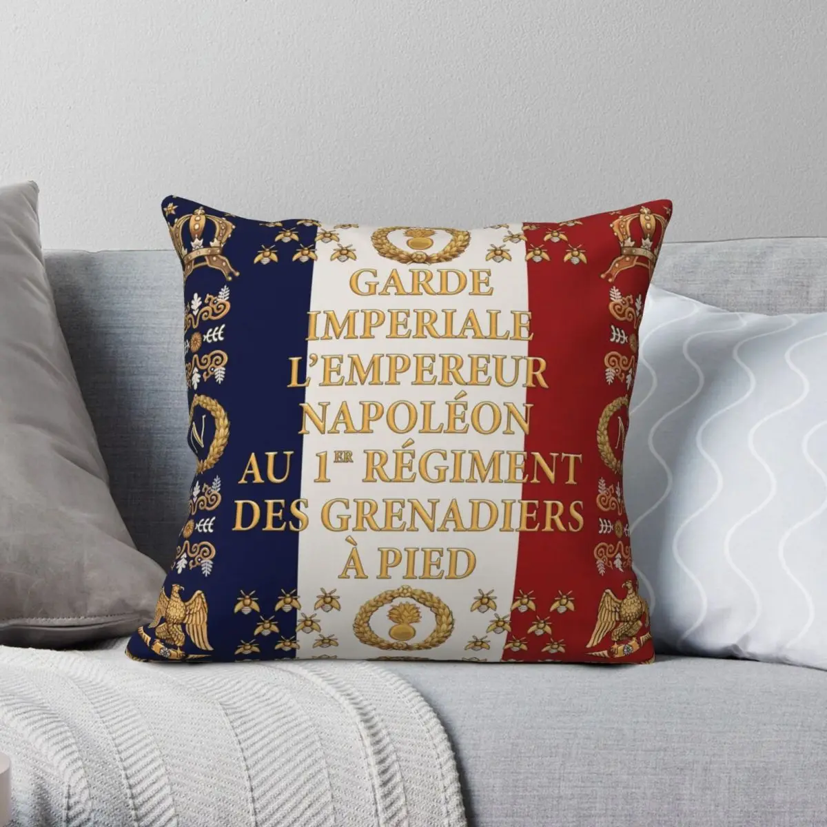 Napoleonic 1er Garde Imperiale Square Pillowcase Polyester Linen Velvet Printed Zip Decorative Sofa Cushion Cover