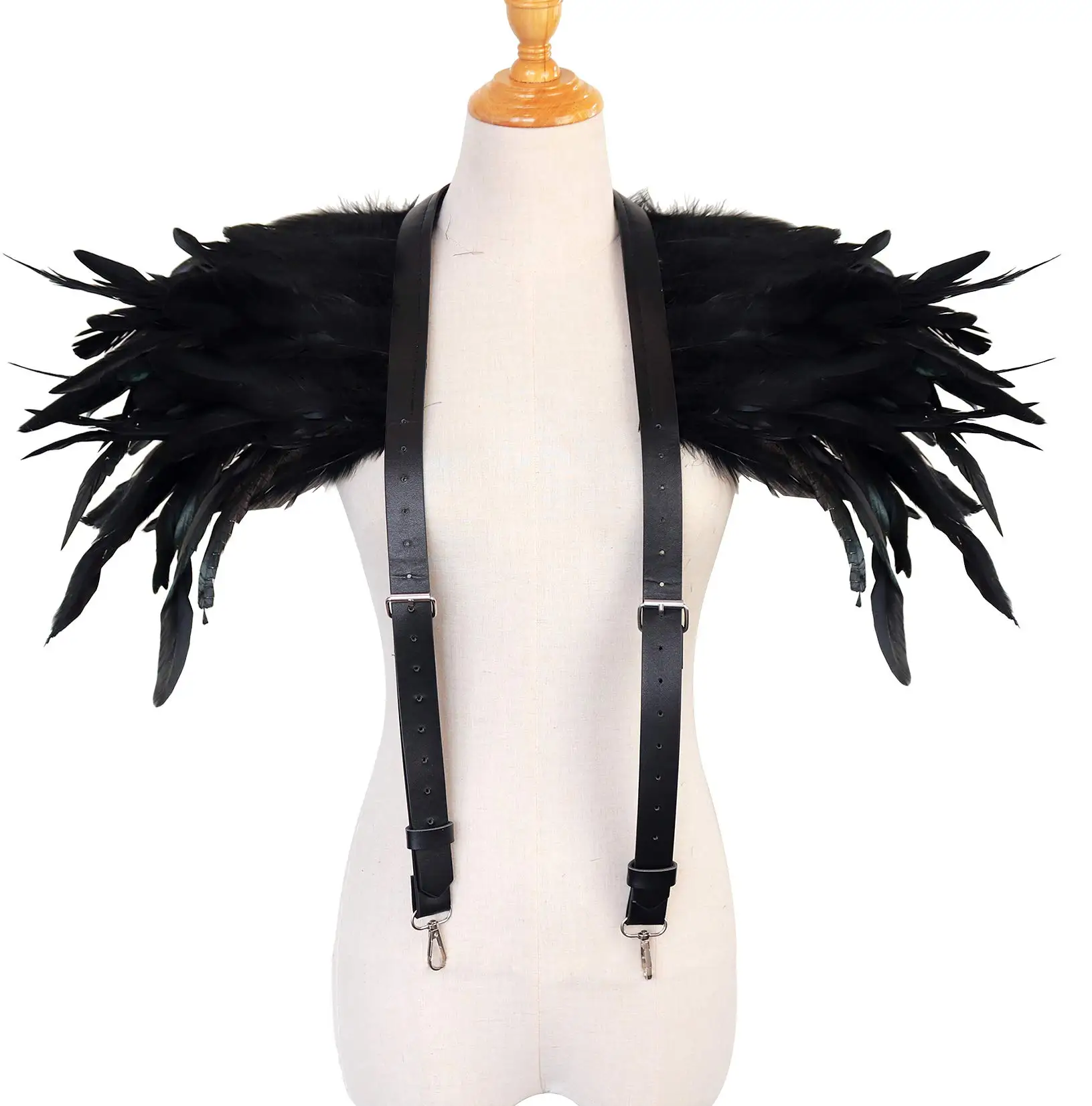 UYEE Belt Feather Shrugs Shawls Gothic Punk Feather Cape Jacket Punk Scarf Shoulder Wraps Halloween Cosplay Stage Show Belt