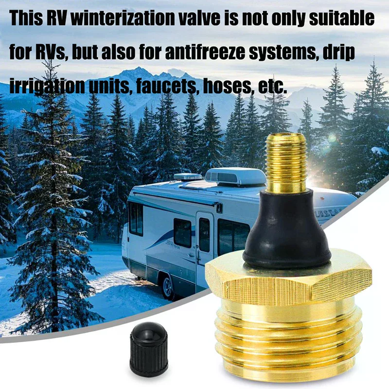

Латунная выдувная заглушка для антифризного воздушного шланга RV, совместимая с клапаном Schrader для выдувания водопроводных линий RV, клапан для зимния