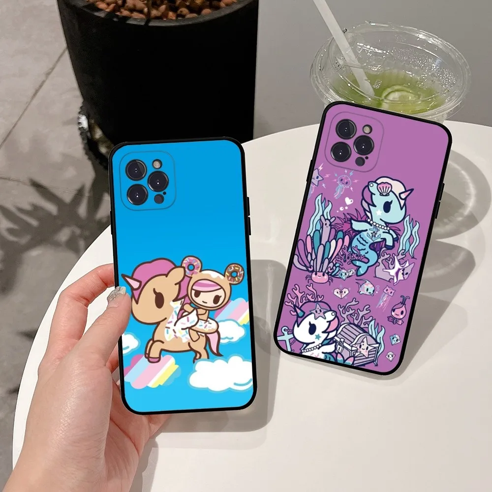 Cute T-Tokidokis Unicorn Phone Case For Apple iPhone 15,14,13,12,11,XS,XR,X,8,7,Pro,Max,Plus,mini Silicone Black Cover