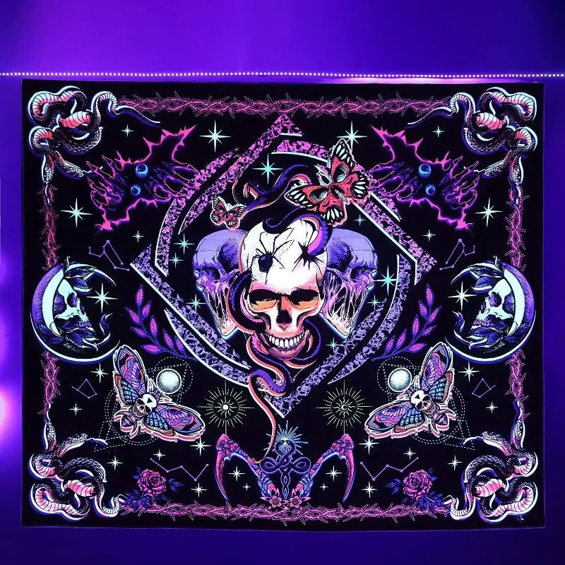 VIKAMA UV Reactive Skeleton Eagle Wing Rose Tapestry Neon Gothic Psychedelic Wall Hanging for Bedroom Esports Gaming Room Decor