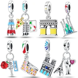 Chanrms 925 Sterling Silver  Architecture Series Lighthouse Church Colosseum Fit Women's Bracelet Making Jewelry Gift