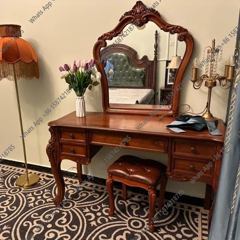 New Vintage Nordic Drawer Dresser Mirror Set Wood Make Up Dresser Table Bedroom Vanity Storage Tocador De Maquillaje Home Furnit