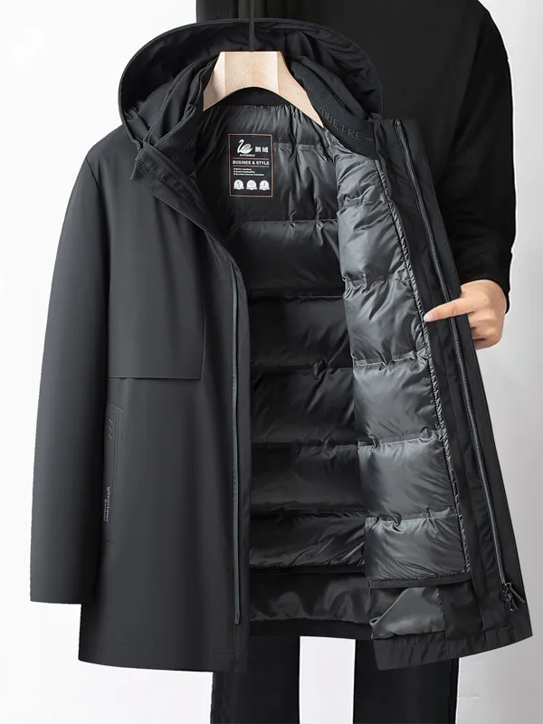 

Утепленная куртка из гусиного пуха с отстегивающейся внутренней подкладкой, с капюшоном, из полиэстеровой ткани, теплая, с длинными рукавами