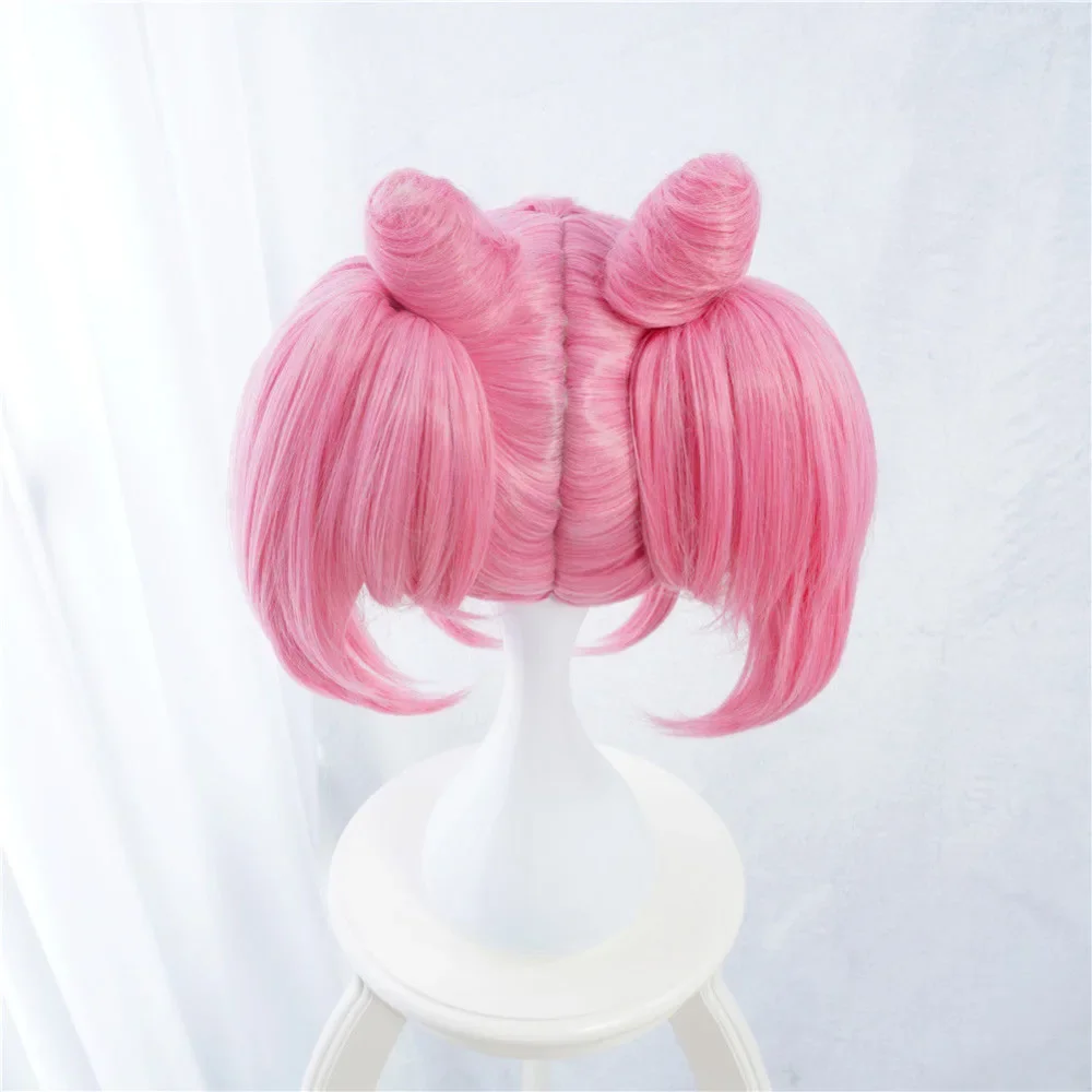 Chibi Moon Cosplay Perruques droites roses pour femmes, Perruque de cheveux synthétiques, Degré de chaleur, Nouveau