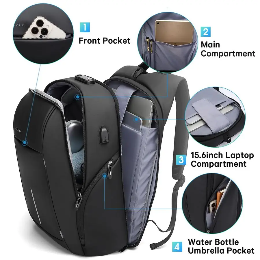حقيبة ظهر للسفر، حقائب ظهر خفيفة الوزن للعمل للرجال، حقيبة ظهر للكمبيوتر المحمول مقاس 15.6 بوصة، حقيبة ظهر عصرية للرجال والنساء #3