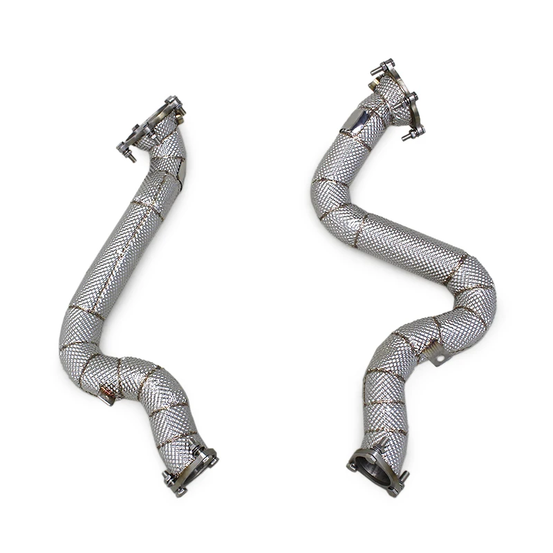 Yooking Stainless Steel Heat Shield Free Flow Exhaust Pipe Muffler For Audi S6/S7 C7 4.0T 2013-2018 Header Straight Downpipe
