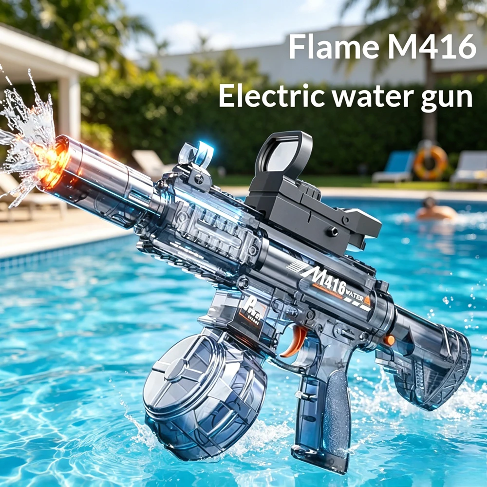 M416 Style Electric Water Gun with Flame Light Effect High Speed Burst Spray Water Saving Design Outdoor Summer Water Play Toy
