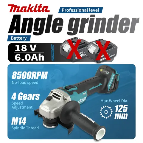 Makita DGA404 125mm/100mm Brushless Lithium Electric Angle Grinder Rechargeable Cutting Machine High Power Polishing Machine 18V
