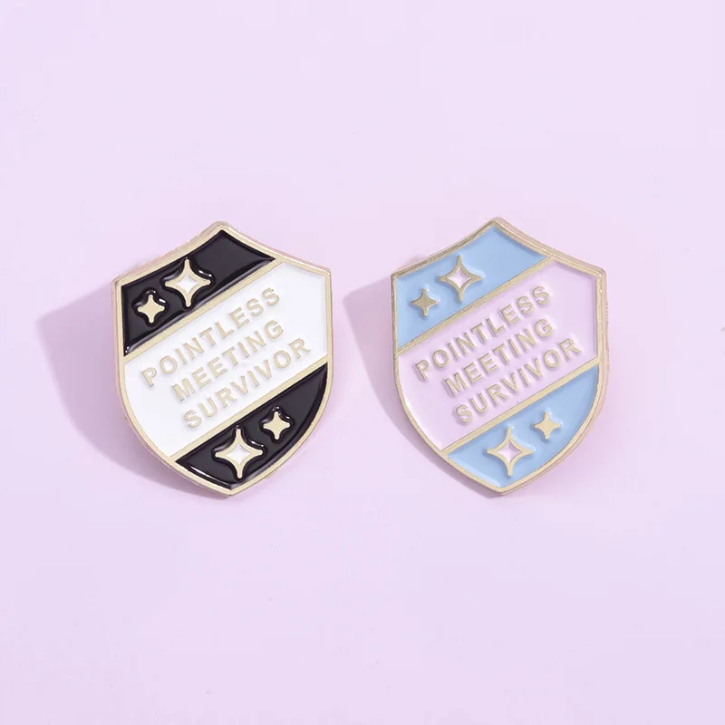 Pointless Meeting Survivor Enamel Pins Custom Shield Brooches Backpack Clothes Lapel Badges Jewelry Gifts for Friends Wholesale