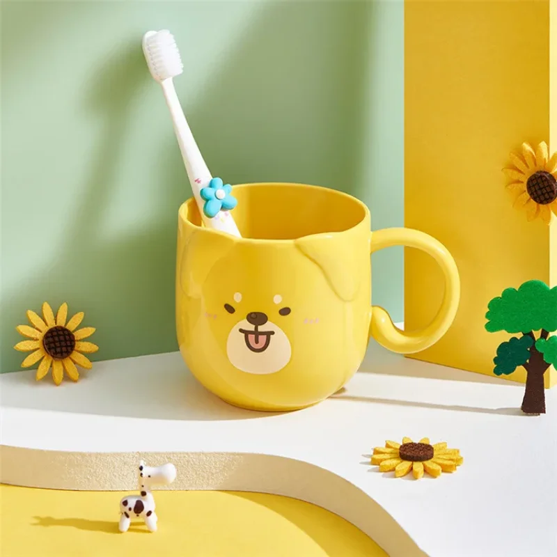Cute Plastic Cups Cartoon Toothbrush Gargle Cup Creative Cat Dog Mouthwash Cup Wash Brush Cups Household Bathroom Supplies