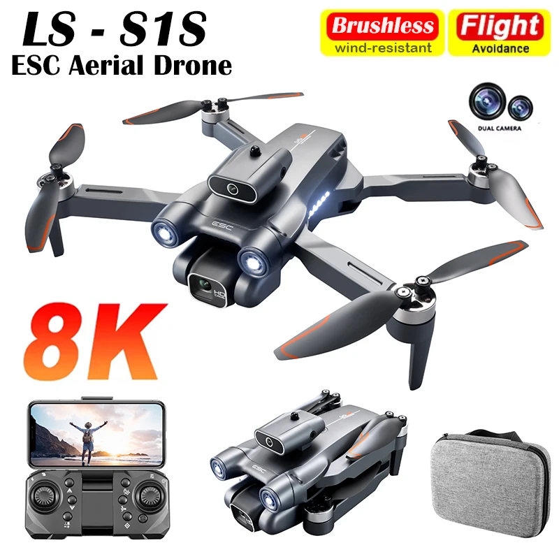 

S1S RC Дрон Профессиональная 8K Воздушная камера Бесщеточный мини-дрон с оптическим потоком и двойным объективом WIFI Серво Gimbal Складной квадрокоптер