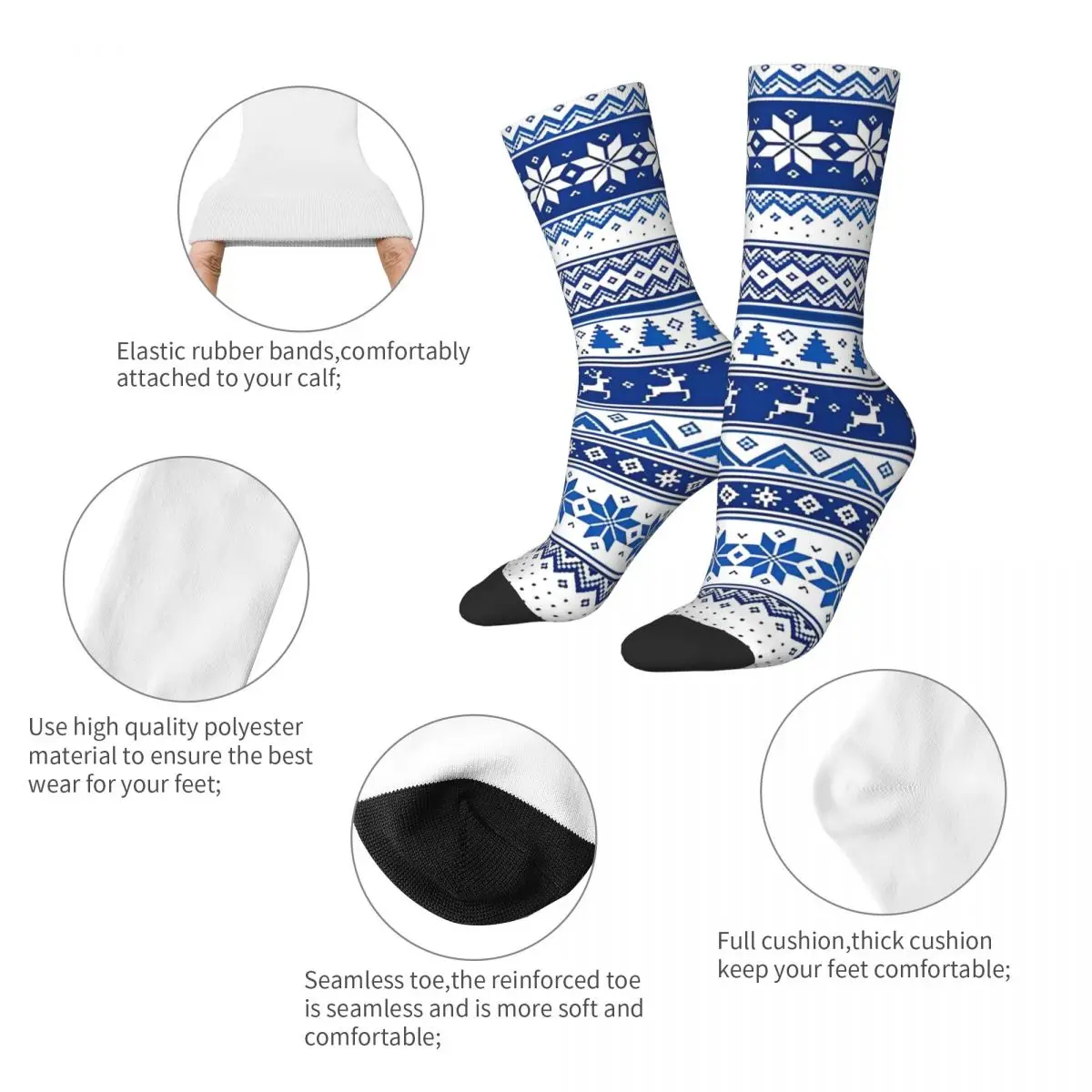 Nordic Scandinavian Winter Blue Deer Socks Men's Women's Polyester Fashion Christmas Socks Spring Summer Autumn Winter Socks