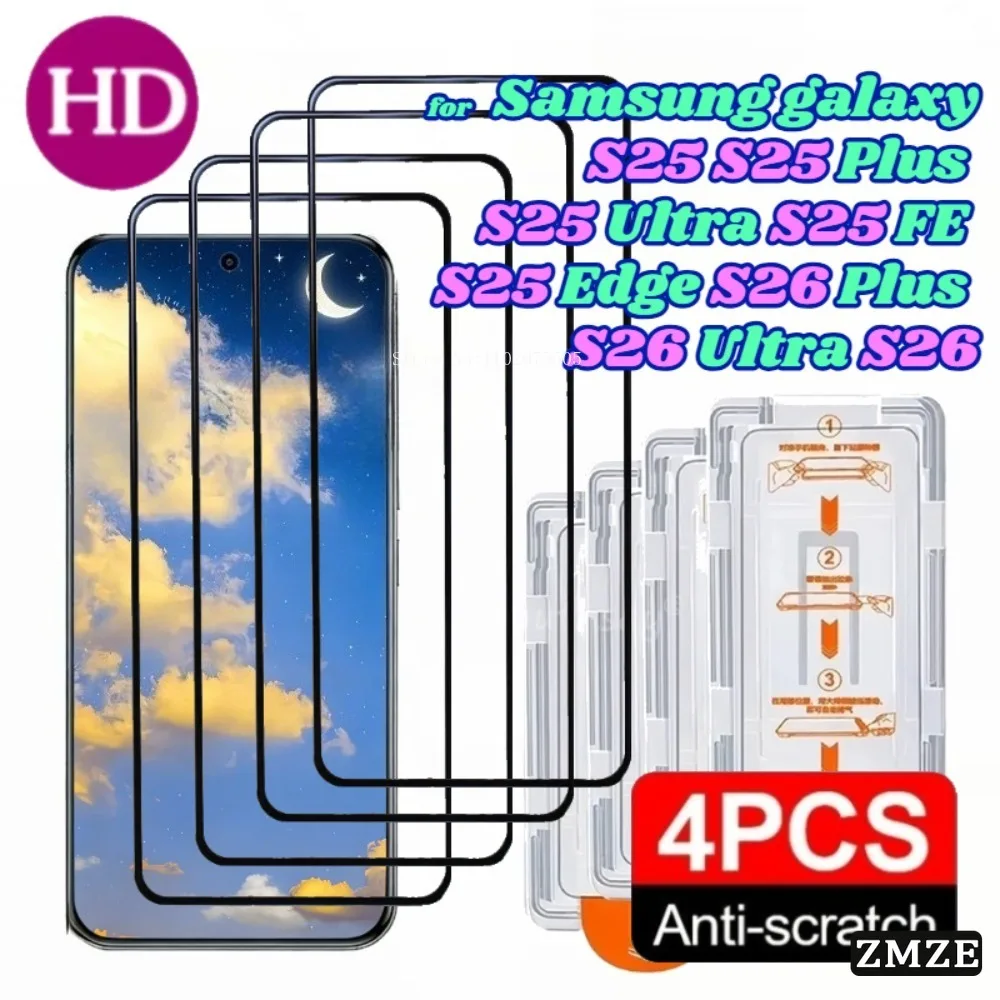 

4 шт. защитных пленок из закаленного стекла HD для Samsung Galaxy S26, S25 Plus, S26, S25 Ultra, S25 FE, S25 Edge, пылезащитные защитные пленки для экрана