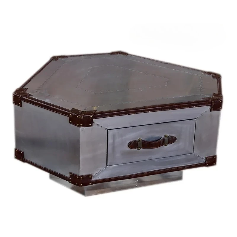 Q Bar coffee table bar club coffee  hexagonal trapezoidal aluminum leather rivet metal
