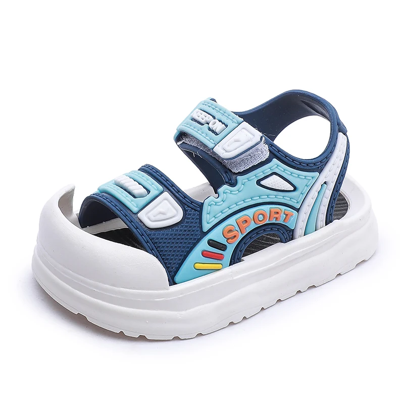 

Новые детские сандалии 2026 года, разноцветные модные спортивные летние пляжные туфли с защитой от ударов, мягкая нескользящая подошва из ПВХ с липучкой