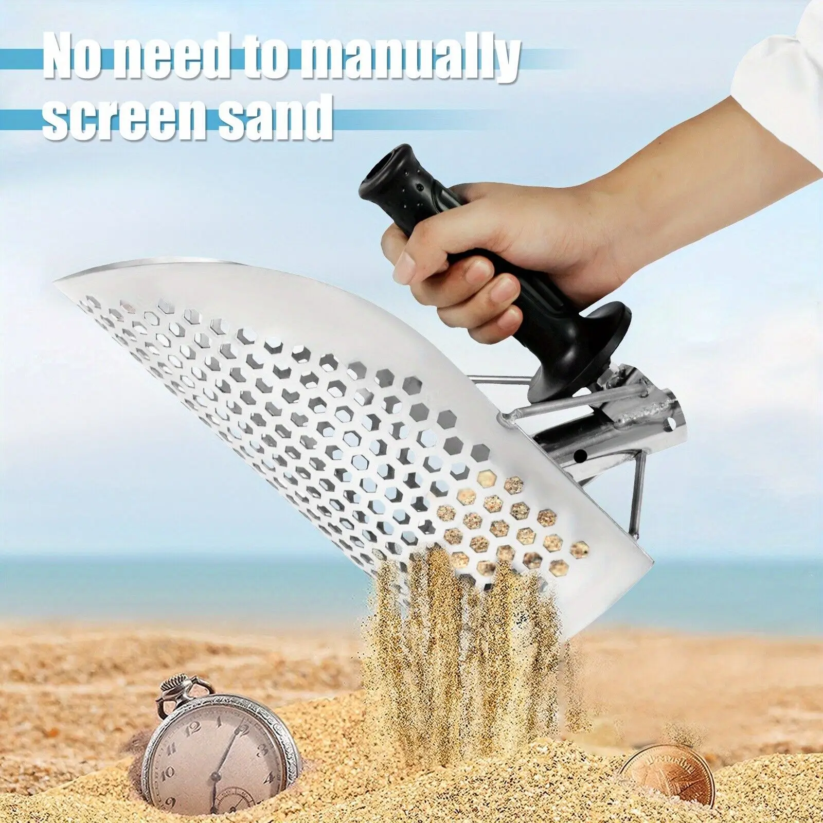 

Sand Scoop for Metal Detecting, Heavy Duty Metal Detector Beach Finds Scoop, Stainless Steel Metal Detecting Tool