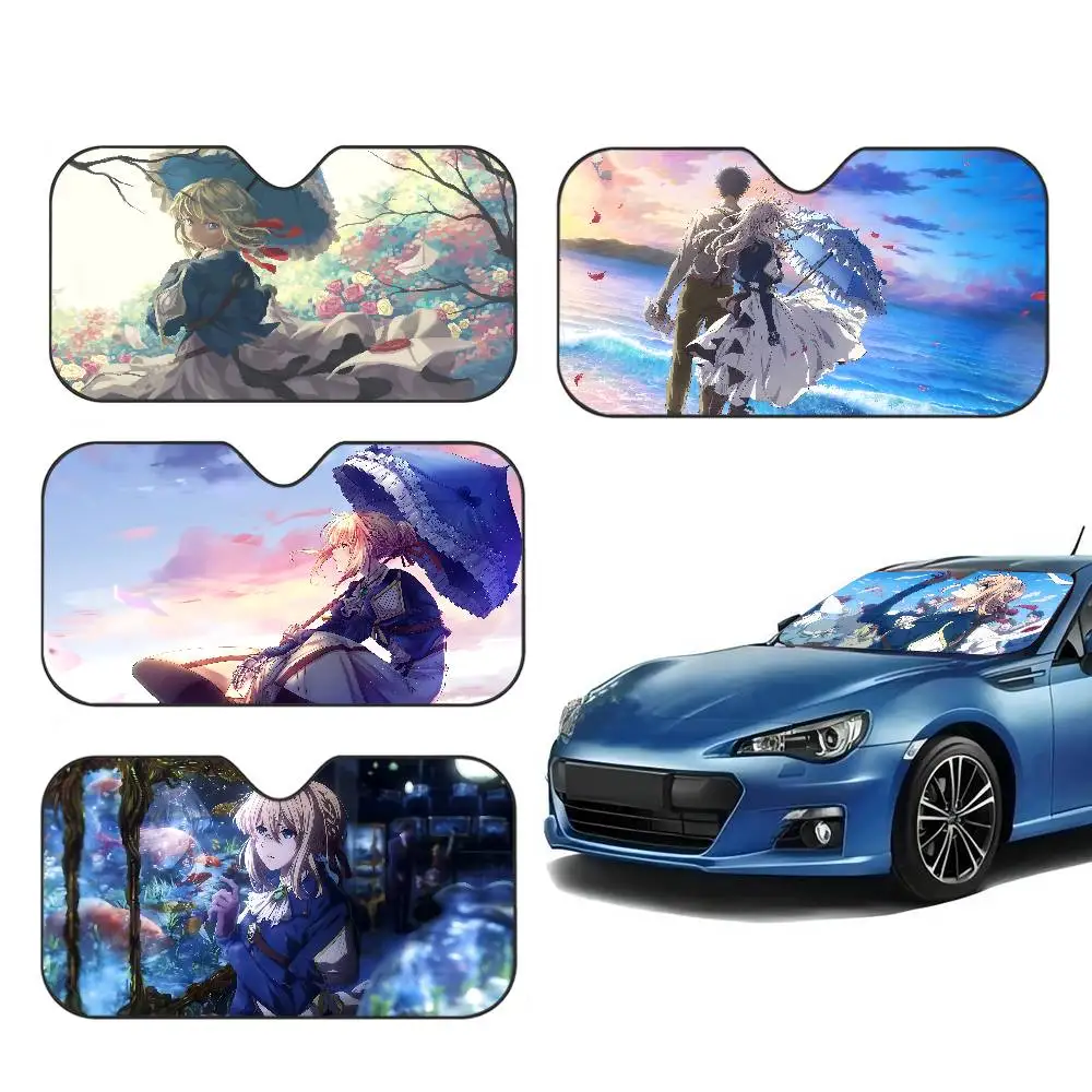 Anime V-Violet E-Evergarden Car Sunshade Shield Windshield Window Sun Blocker Interior Protection for Truck SUV Visor Universal