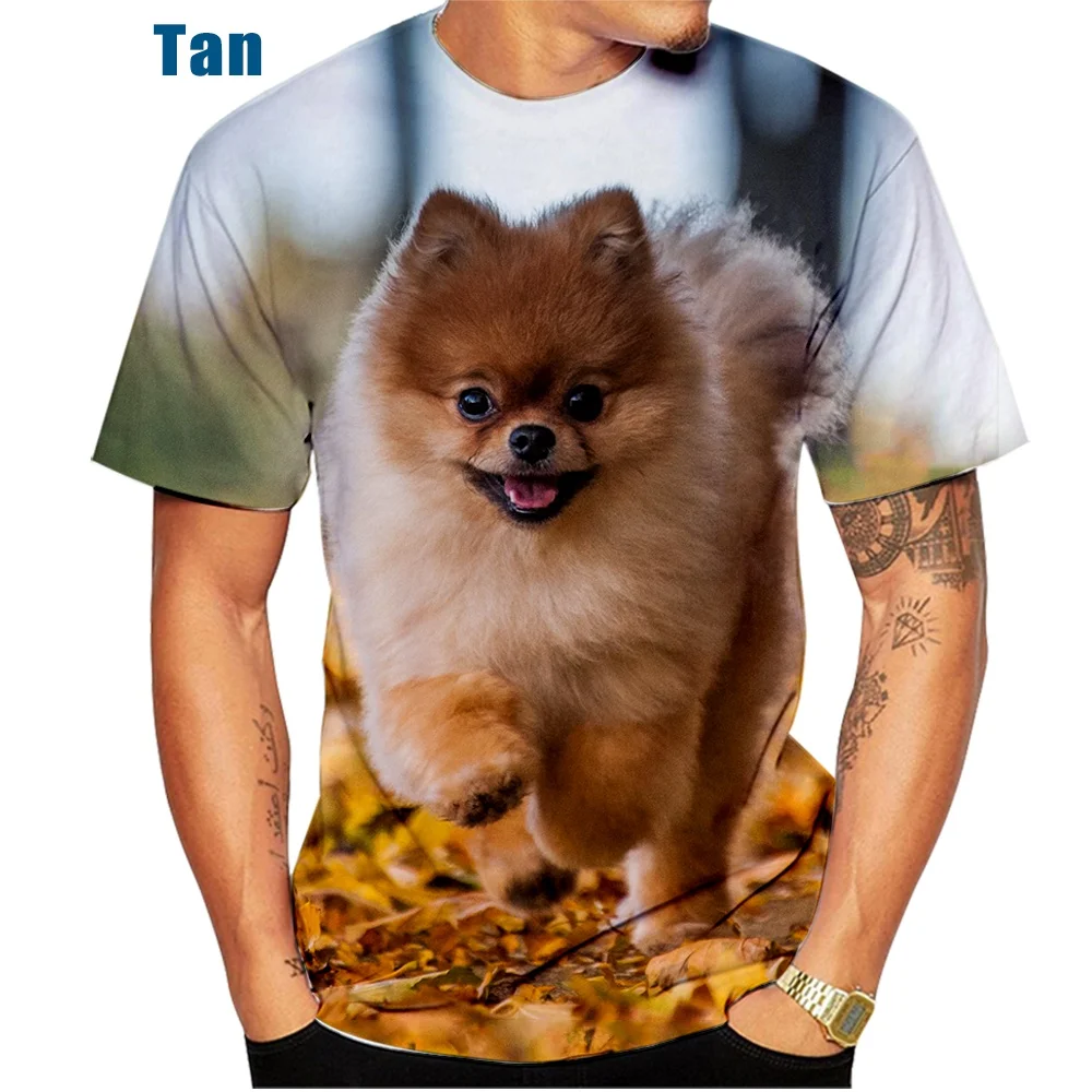 Summer Cute Funny Pomeranian Dogs 3d Printing Fashion Casual Round Neck Short Sleeve Breathable Loose Casual Oversized Tops