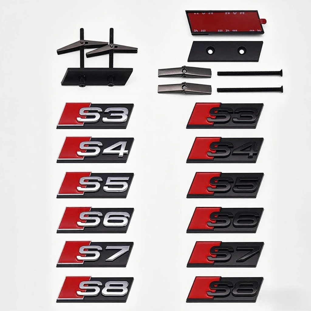 Insignia de rejilla delantera de coche ABS 3D, emblema con logotipo para Audi S3 S4 S5 S6 S7 S8, accesorios de modificación Exterior, pegatinas de decoración