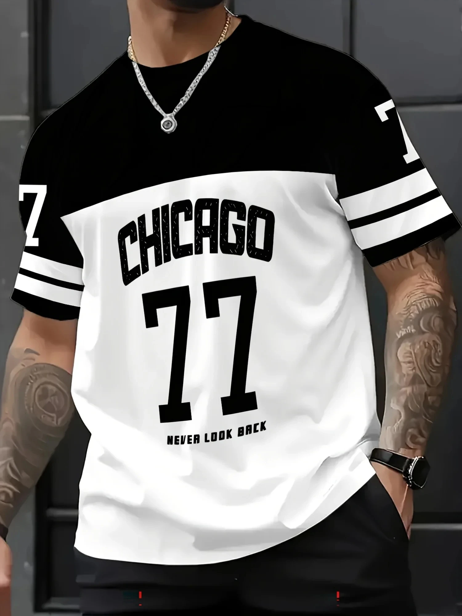 Chicago 33 Graphic Tee Black & White Athletic Short Sleeve T-Shirt Casual Crew Neck Everyday Comfort Tops Tee Family Matching