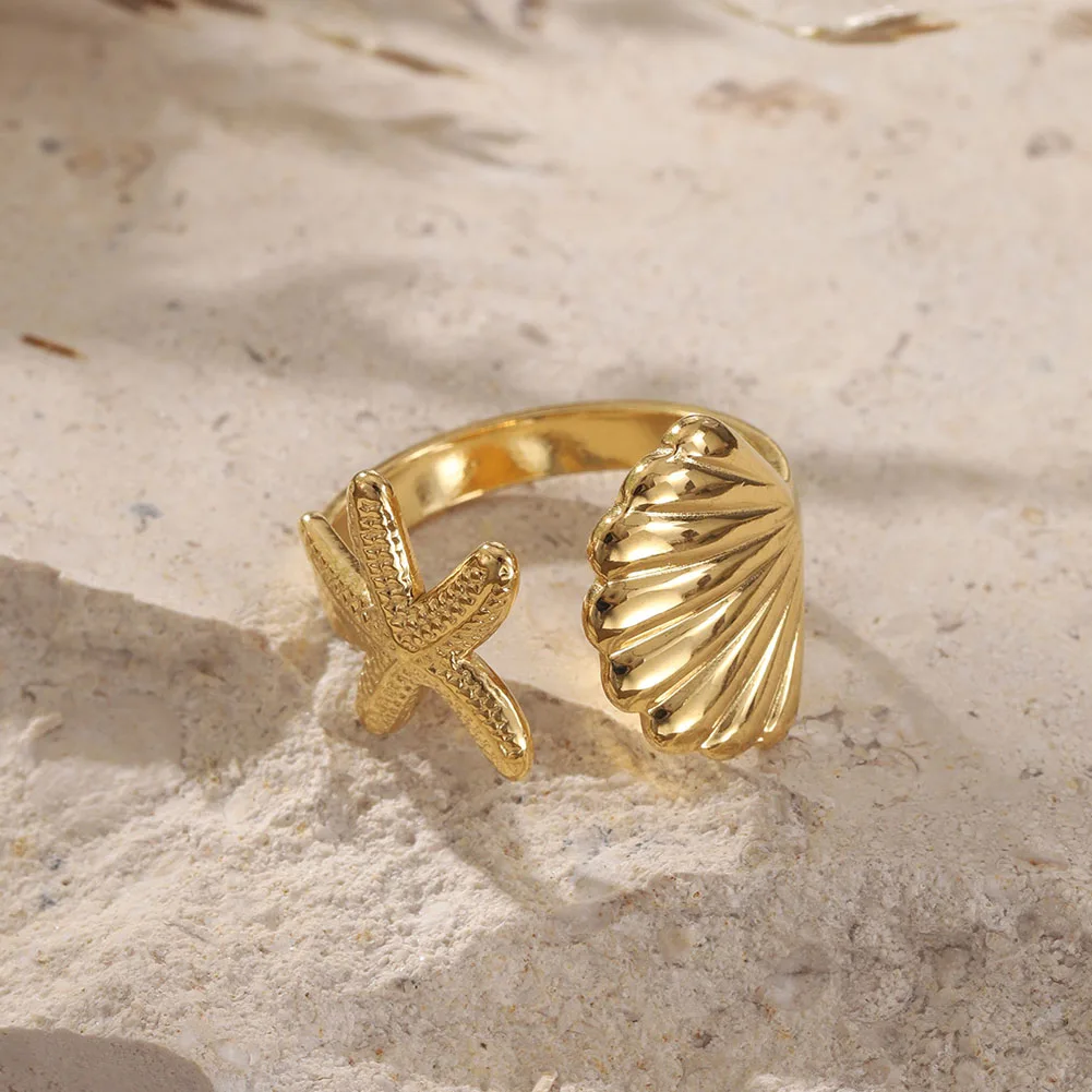 Cring Coco Sea Star Seahorse Ring Stainless Steel Casual Simple Elegant Ring Fashion Women\'s Party Jewelry Gift 2024 New Edition
