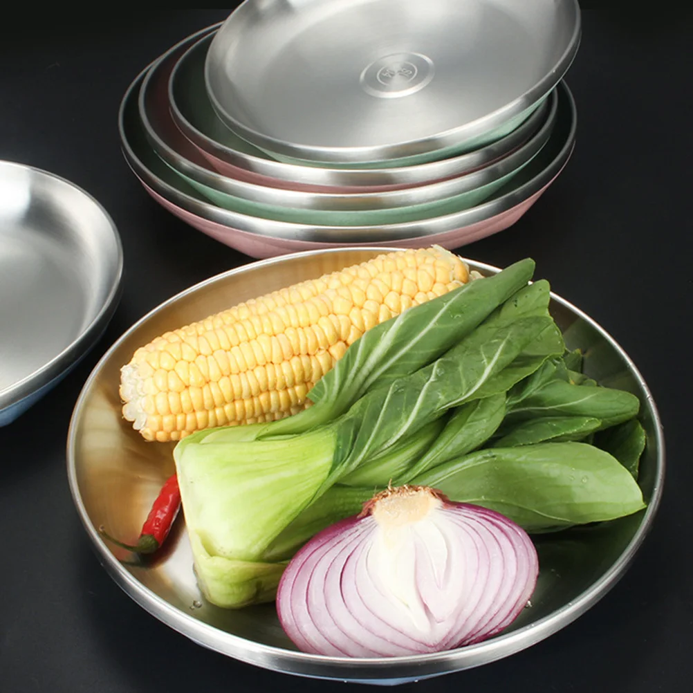 

Stainless Steel Round Fruit Platter 20cm Green Multifunctional Kitchen Plate Seafood Dish Home Restaurant Use