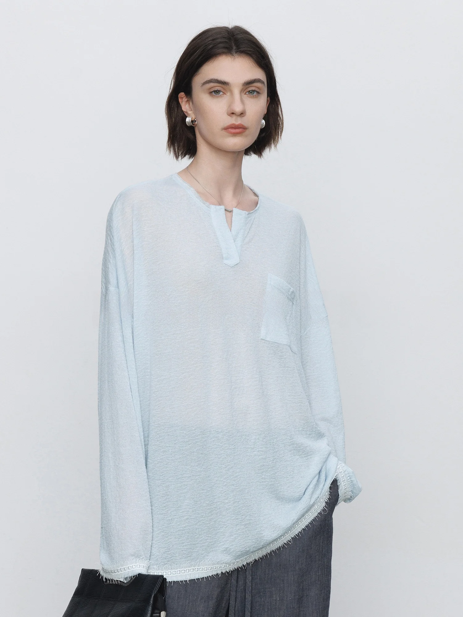 

Maiher Ladies Long Sve T-irt Lacy Transparent Design Casual Loose Fit Spring Faion Comfortable Lazy Sle Top