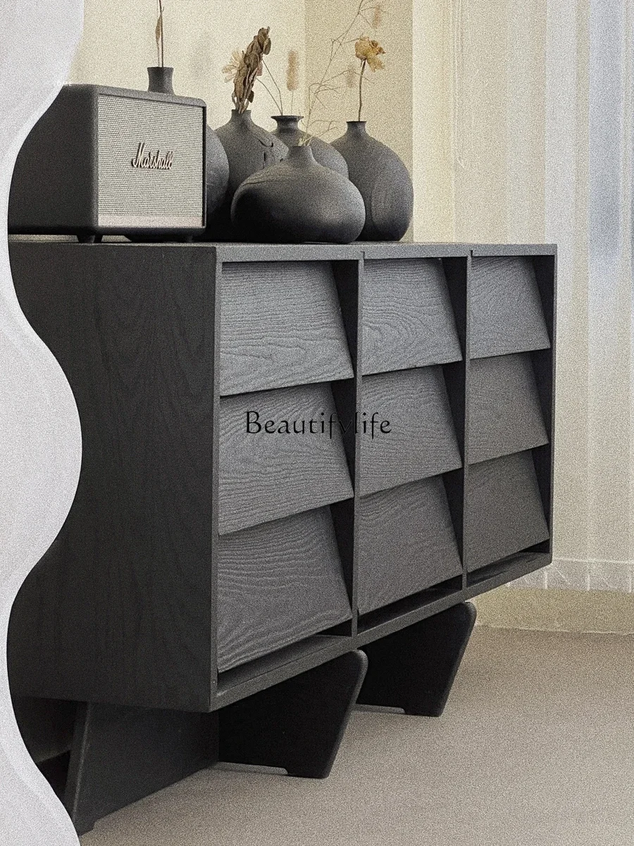 Z.Qiji Wind Black الخشب الصلب تسعة أدراج خزانة جانبية للتخزين المتعثرة #4