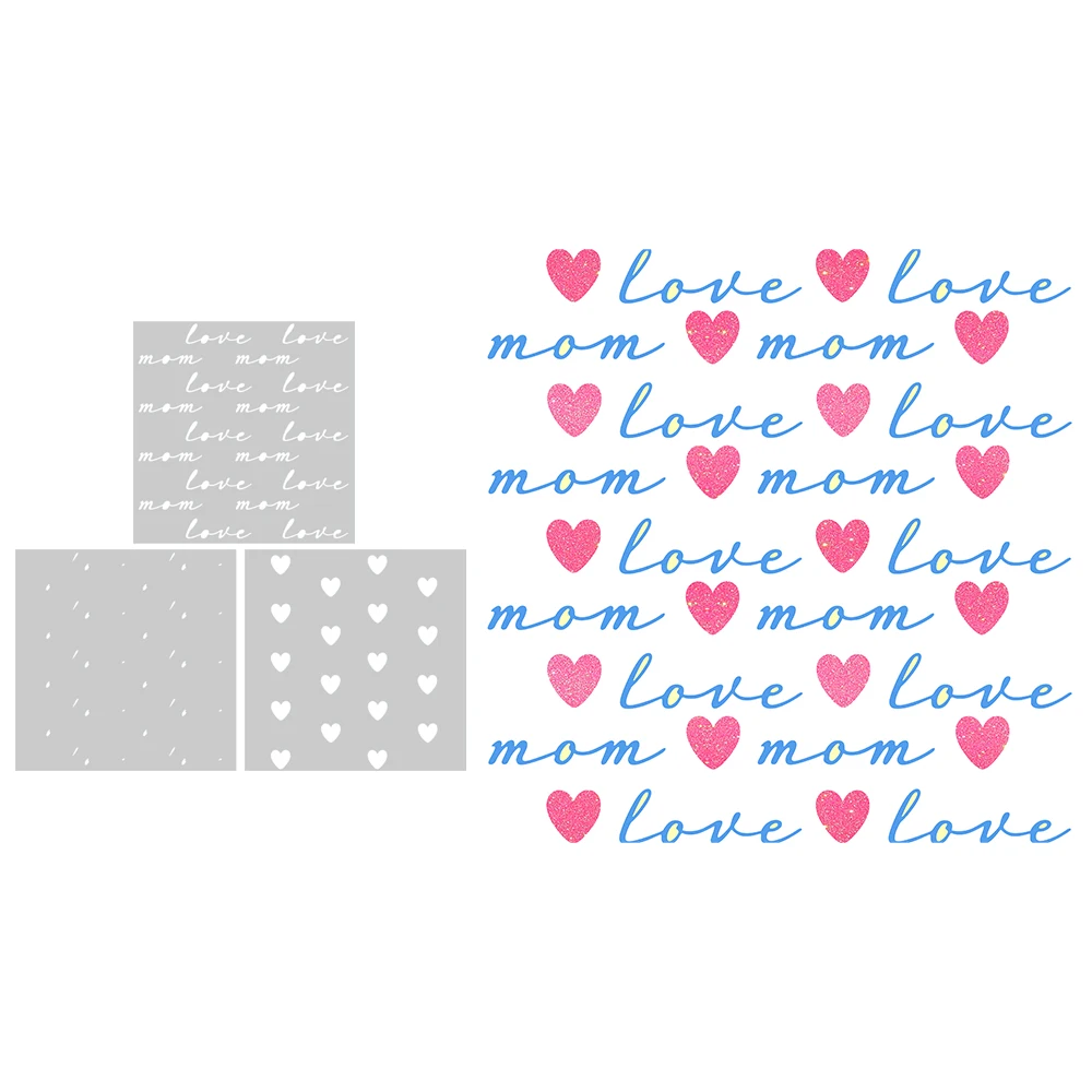 MangoCraft 3PCs Love Mom Hearts Plastic Stencils For Decor DIY Scrapbooking Supplies Stencil For Mother's Day Gifts Cards Albums