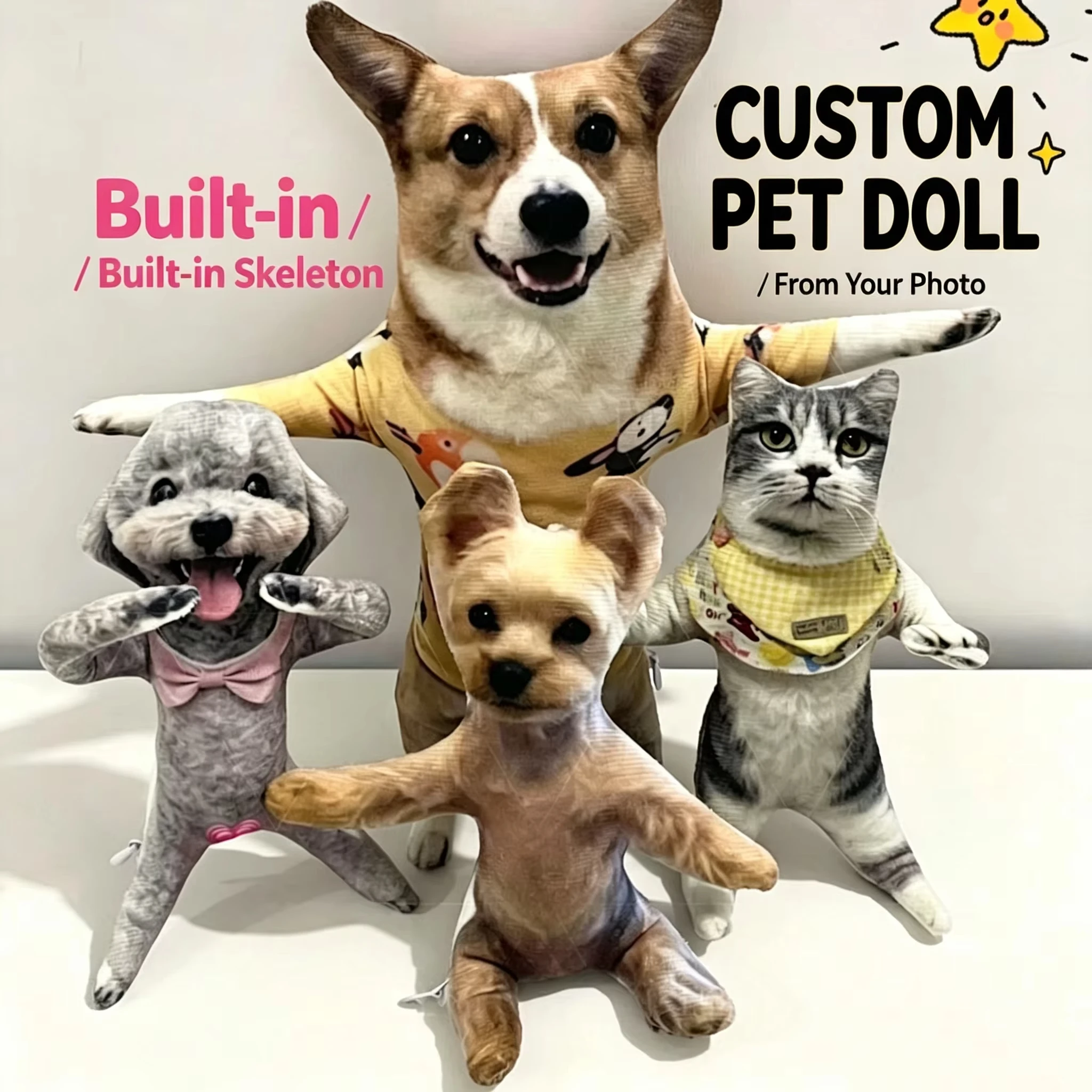 Custom Photo of Pet Shaped Skeleton Doll Dual Use Throw Pillow & Keychain Funny Novelty Gift for Pet Lovers