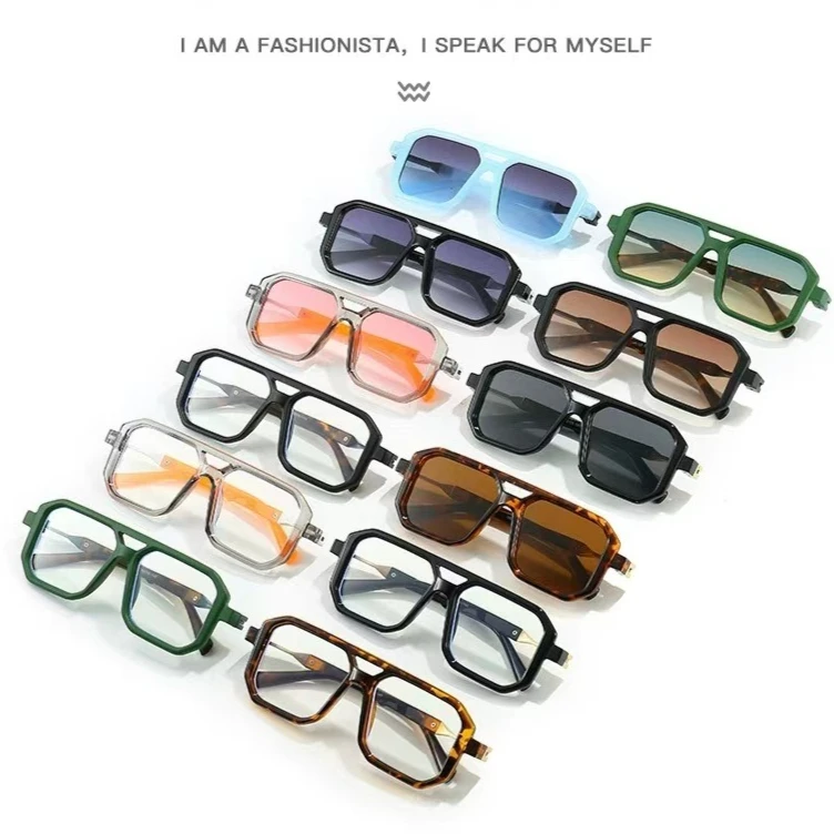 The Same European and American Double Beam Sunglasses Trend To Wear Decorative Retro Square Frame Sunglasses Men and Women