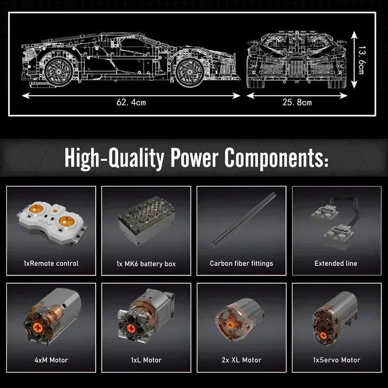 Mould King 13163 High-Tech Car Building Block Remote Control La Voiture Noire Sport Racing Car Model Toys Kids Christmas Gift view 5