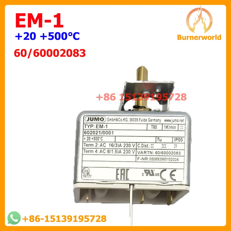 German JUMO EM-1 602021/0001 Temperature Controller 60002083 Single-phase 500C Automatic Reset Temperature Switch