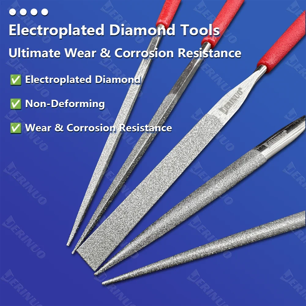 Jerinuo Diamond Needle File Set 3X140Mm/5X180Mm Mini Needle File Kit, Suitable for Metal, Wood, Ceramics, Glass, Stone Crafts, Hand Carving Tools